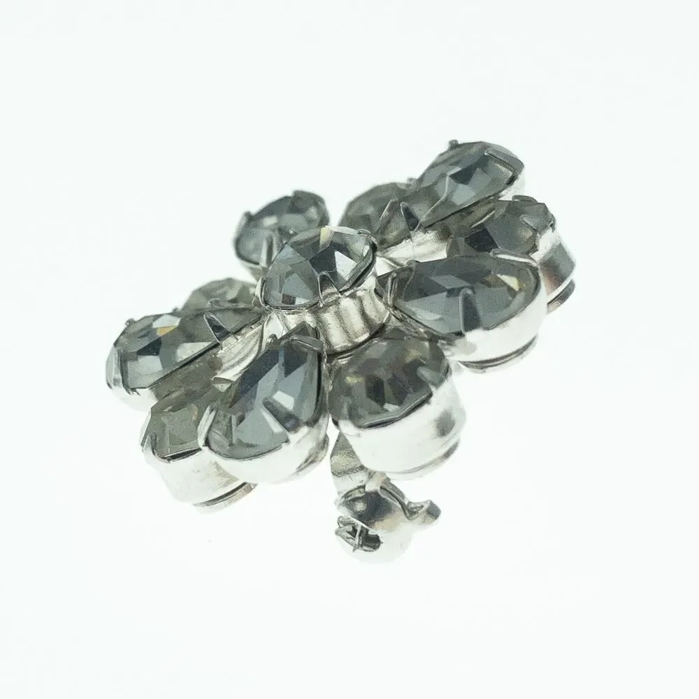 Vintage Rhinestone Flower Brooch Silver Tone Starburst Pin 1.5